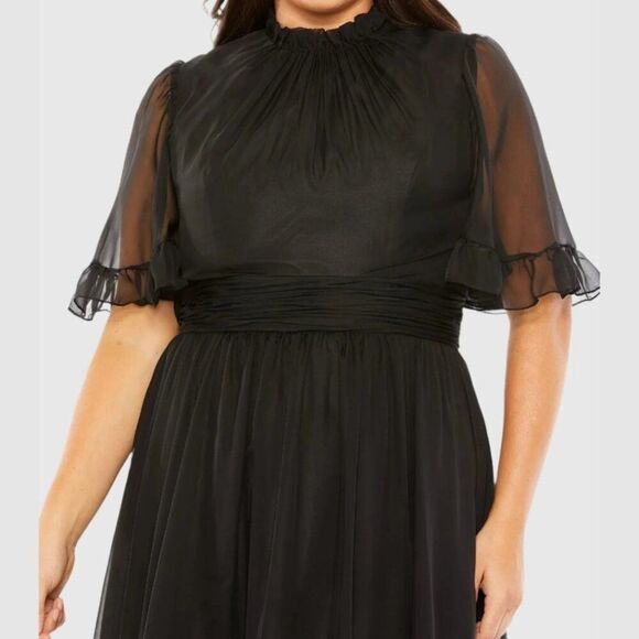 Mac Duggal 68427 Size 20W 20 Black High Neck Ruffle Tiered Maxi Long Gown Dress - Picture 3 of 4